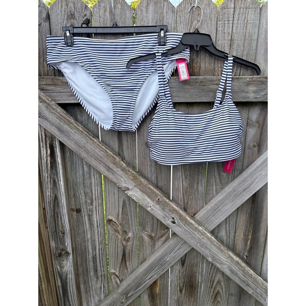NWTβ Xhilaration Navy Striped Bikini Set 2X 20W-22W Bralette Cheeky Swimsuit